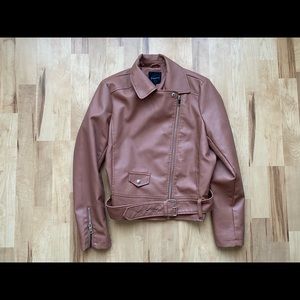 Dynamite Faux Leather Bomber Zip Jacket Brown Sz Medium